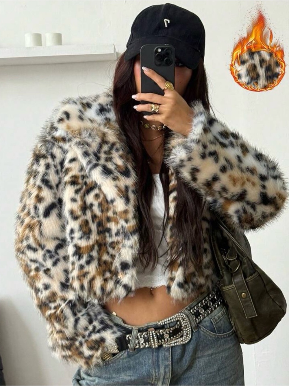 Leopard Print Faux Fur Teddy Jacket - Beige/Black